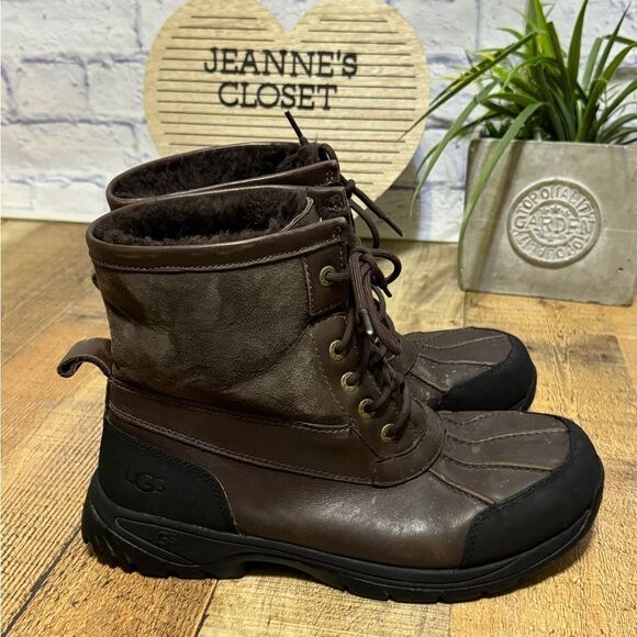 UGG Hilgard Men's 10.5‎ Brown Leather Ankle Shearling Vibram Snow Boot - Picture 6 of 12